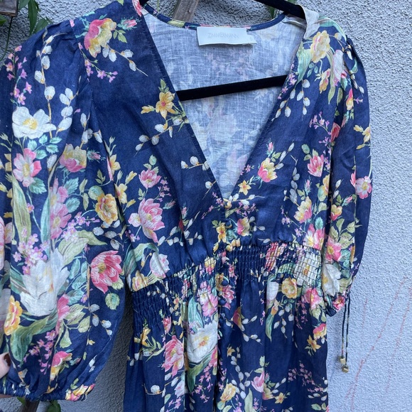 Zimmermann Dresses Zimmermann Zinnia Shirred Waist Dress Cobalt